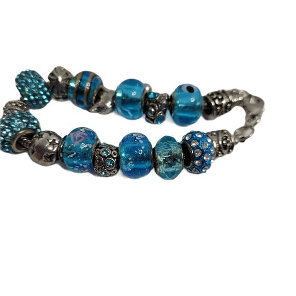 SILVER bracelet blue rhinestone beach theme clasp charm - Picture 4 of 7
